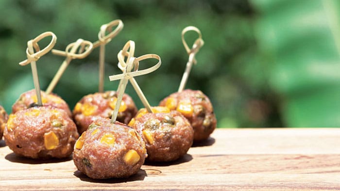 Beef Meatballs with Corn & Green Peas