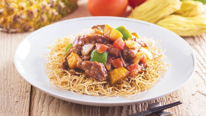 Seared Noodles with Sweet and Sour Pork 