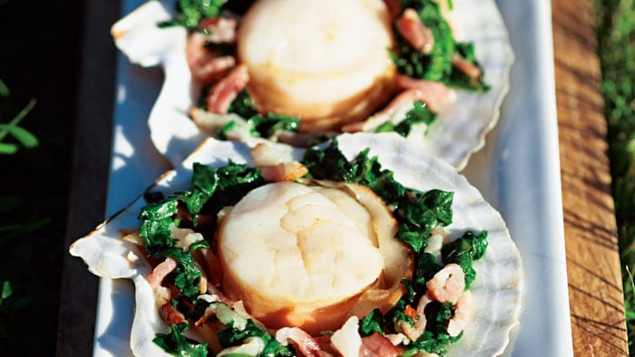 Spinach Bacon Baked Fresh Scallop
