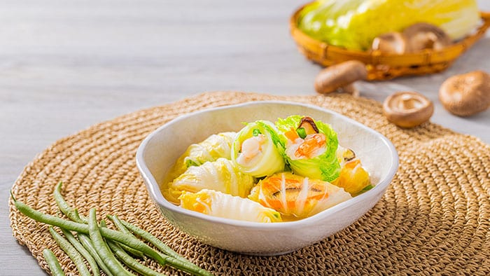 Steamed Cabbage Rolls in Vegetable Stock