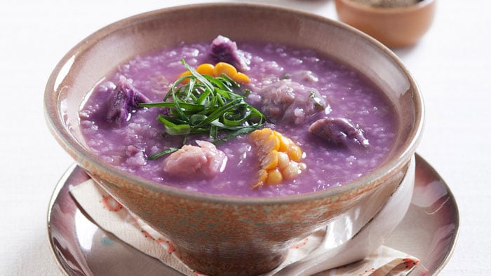 Meat Ball Congee with Corn and Sweet Yam